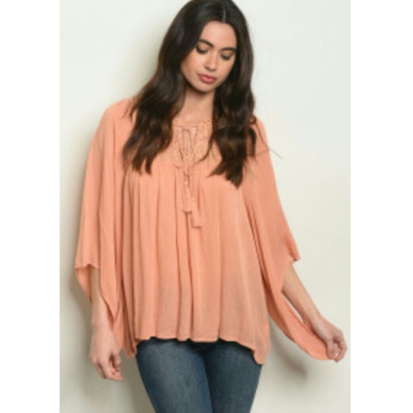 Tops - Romantic Peach Peasant Blouse